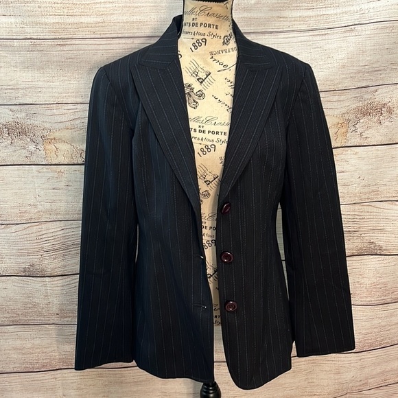 Lafayette 148 Blazer Lightweight Wool Pinstripe Black Size 8 - Picture 7 of 11
